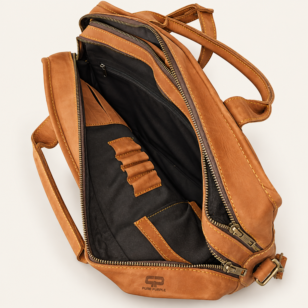 Agolla Slim Leather Laptop Bag – Warm Brown