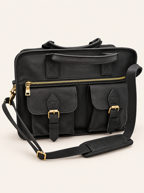 Agolla Executive Leather Laptop Bag – Black