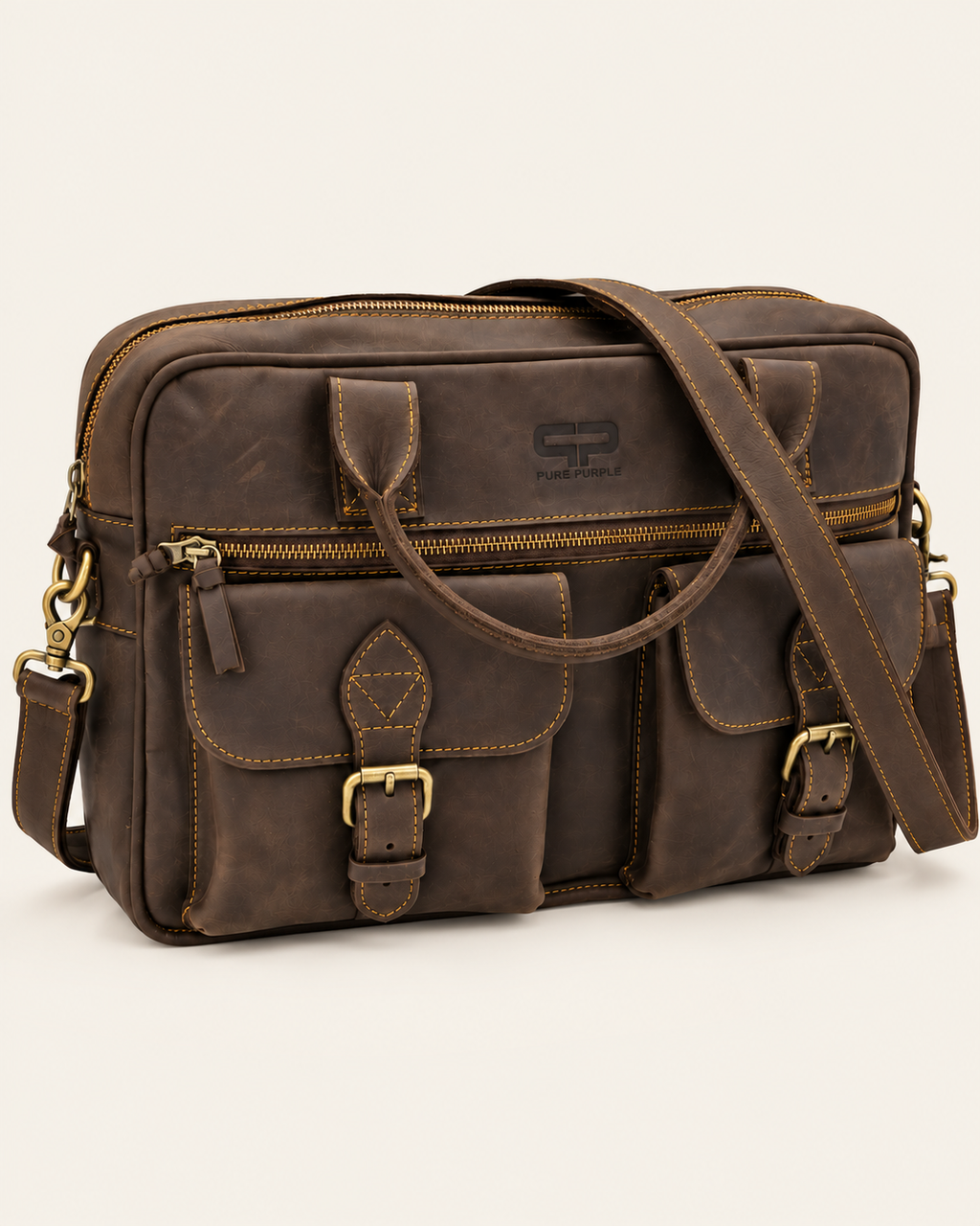 Agolla Slim Leather Laptop Bag – Rich Dark Brown